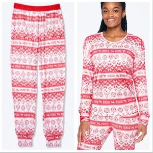 NWT VS PINK COZY FAIR ISLE SLEEP PAJAMA PJ SET M/L